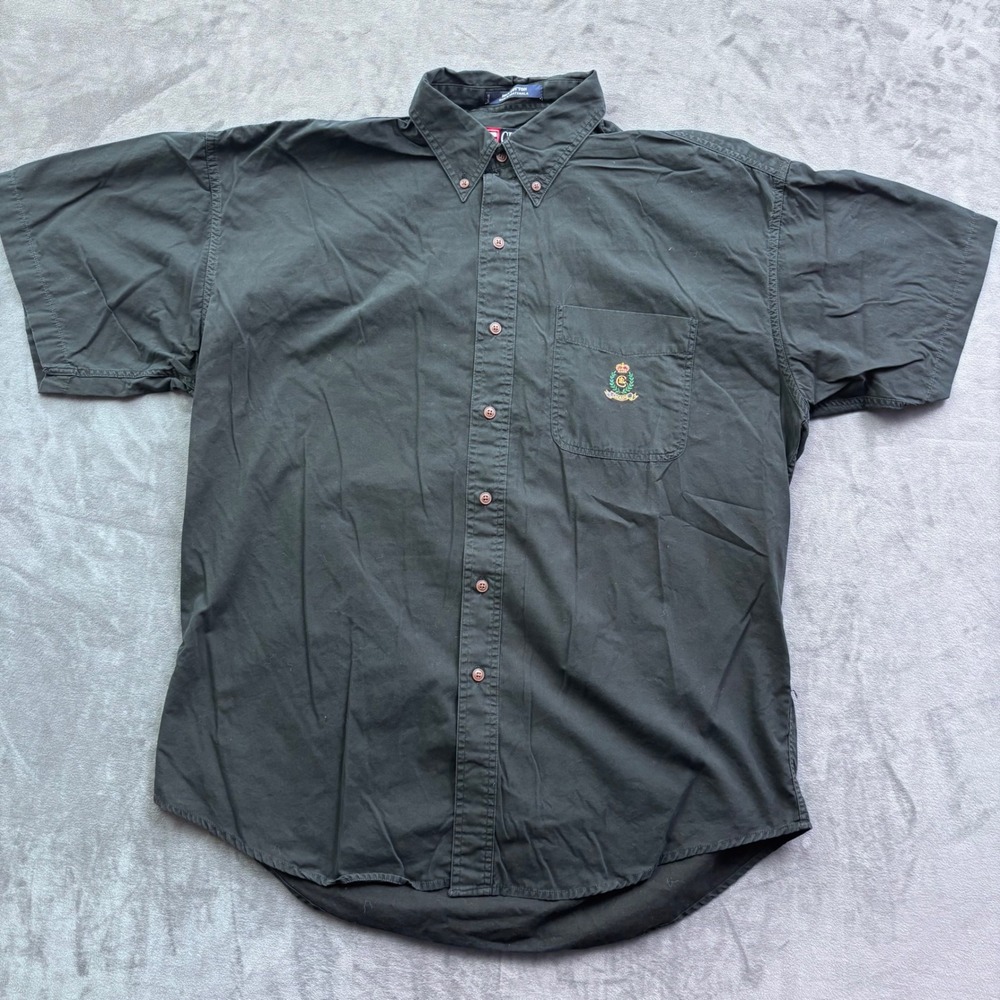 Chaps Ralph Lauren Mens Green Short Sleeve Button Down Crest Logo Shirt L